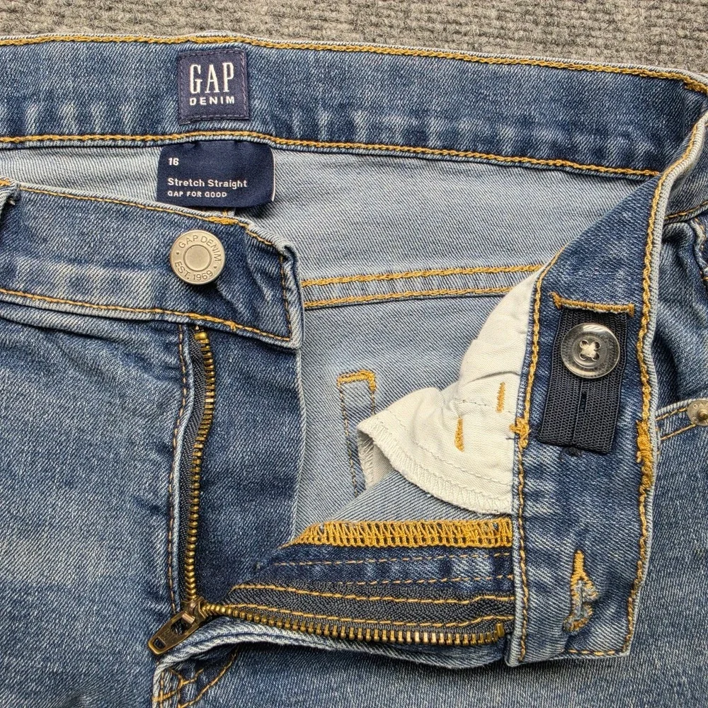 GAP Kids Boys Stretch Straight Jeans Size 16 Medium Wash Adjustable Waist Blue